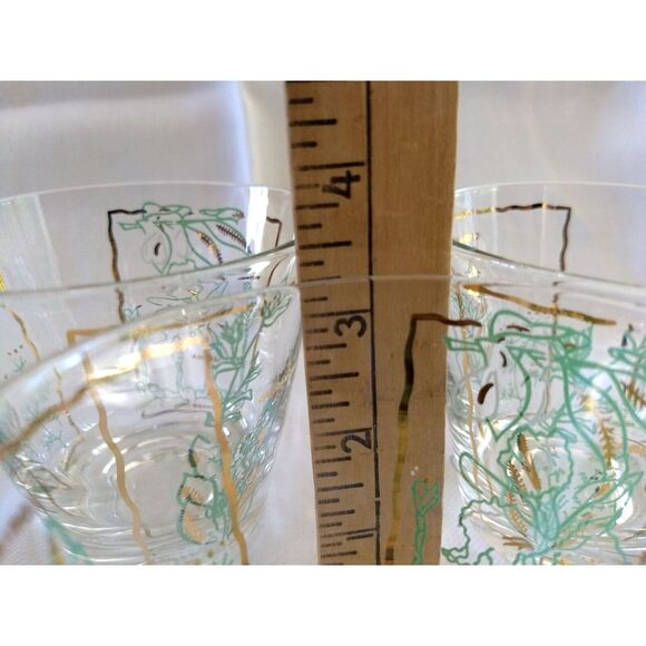 MCM Rocks Lowball Glasses Spices Green & Gold Vintage‎ Barware Set of 3 - Picture 16 of 16